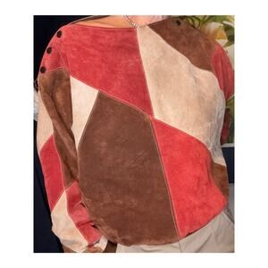 Vintage Patchwork Suede Leather Cropped Bomber Jacket 80s 90s BOHO